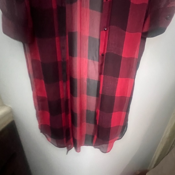 ZARA WOMEN’S CHECKERED PRINT SHEER SHIRTDRESS, SIZE SMALL, RED/BLACK - Picture 8 of 13